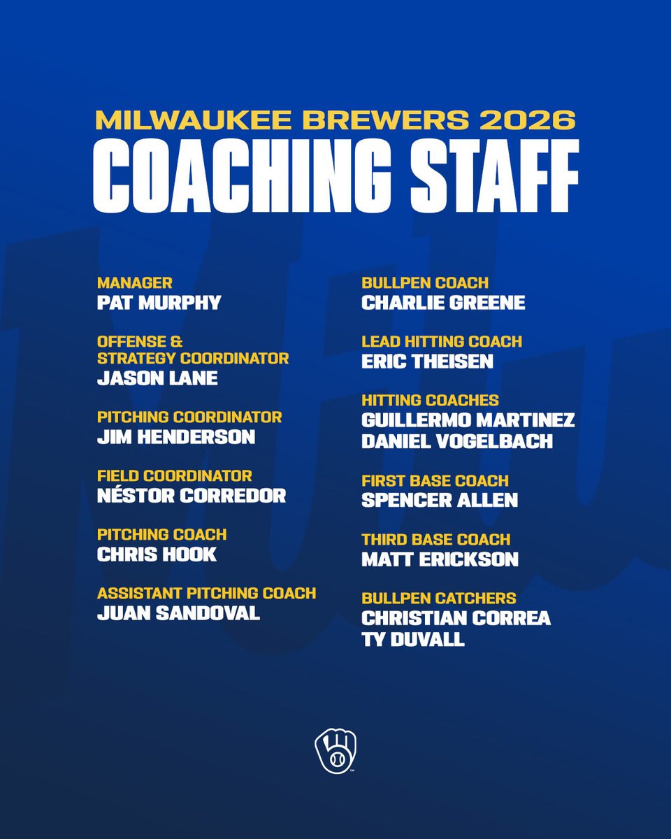 Brewers's tweet image. Introducing our official 2026 Coaching Staff!