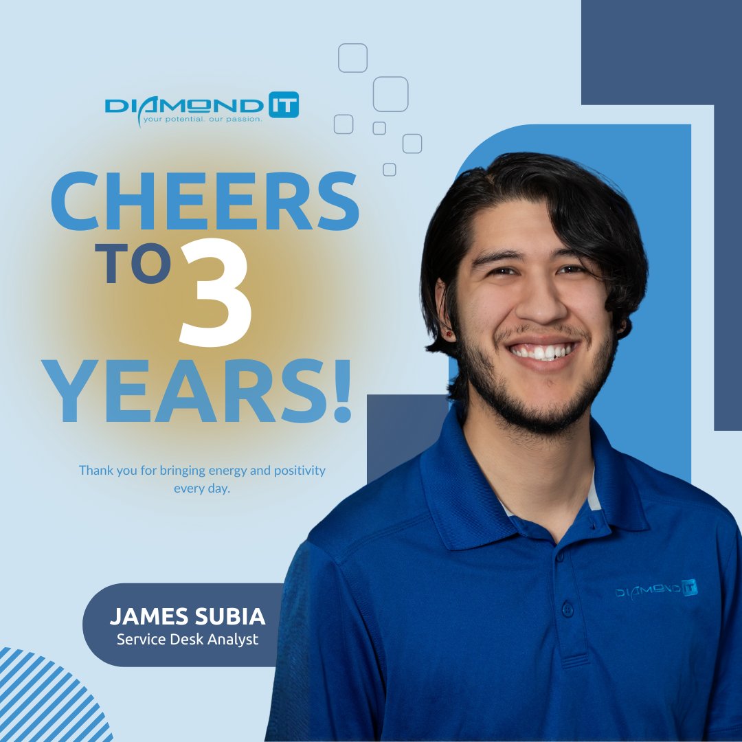 DiamondITPro's tweet photo. Happy 3-Year Workiversary!

Thanks for the energy, the teamwork, and always being a bright spot in our office. We appreciate you!

#DiamondIT #Workiversary https://t.co/QRRuZdbFHC