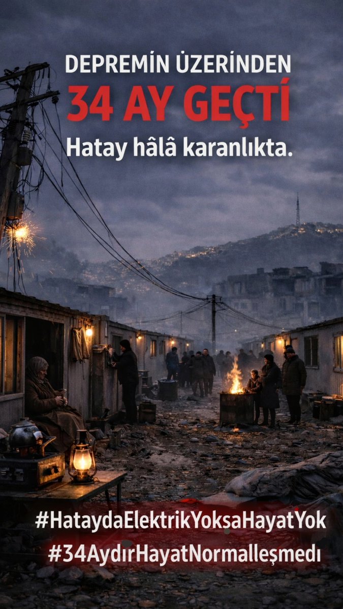 Depremin üzerinden 34 ay geçti.
Hatay’da insanlar hâlâ karanlıkta yaşamaya çalışıyor.
Elektrik kesintileri ve voltaj düşüklüğü bu soğuk günlerde ısınmayı, aydınlanmayı, sağlıklı kalmayı kısaca yaşamı imkânsız hâle getiriyor.
Normalleşme denilen şey karanlıkta olmaz.
Hatay için