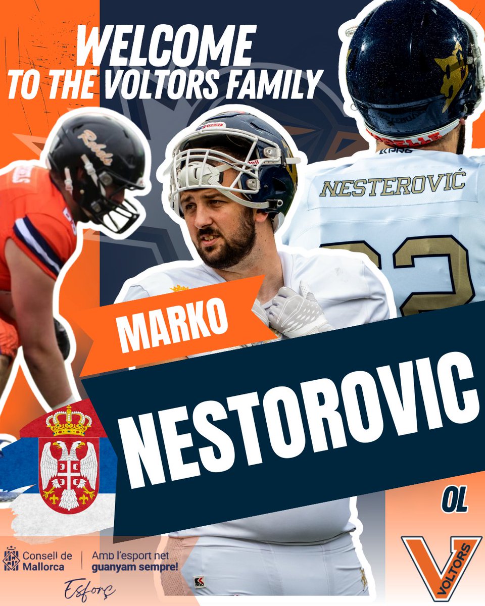 mallorcavoltors's tweet photo. 🇪🇸Bienvenido a la familia Voltors, Marko Nestorovic 💙🧡

Línea ofensivo 🇷🇸, hecho para dominar la trinchera.

🇺🇸 Welcome to the Voltors family, Marko Nestorovic 💙🧡

Fear the flight 🦅

@EBaseMallorca 

#FearTheFlight #GoVoltors #jugamamblelit2025 #esportnet #ConselldeMallorca https://t.co/LeUgeHKzlB