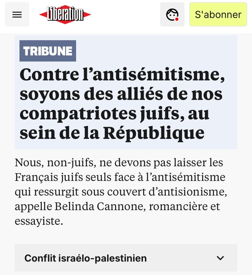 <a href="/libe/">Libération</a> publie une tribune contre l’antisémitisme… et la classe « Conflit israélo-palestinien ». Contresens total. L’antisémitisme n’est ni une opinion ni un conflit importé : c’est une haine qui frappe des Français. À corriger. Vite.