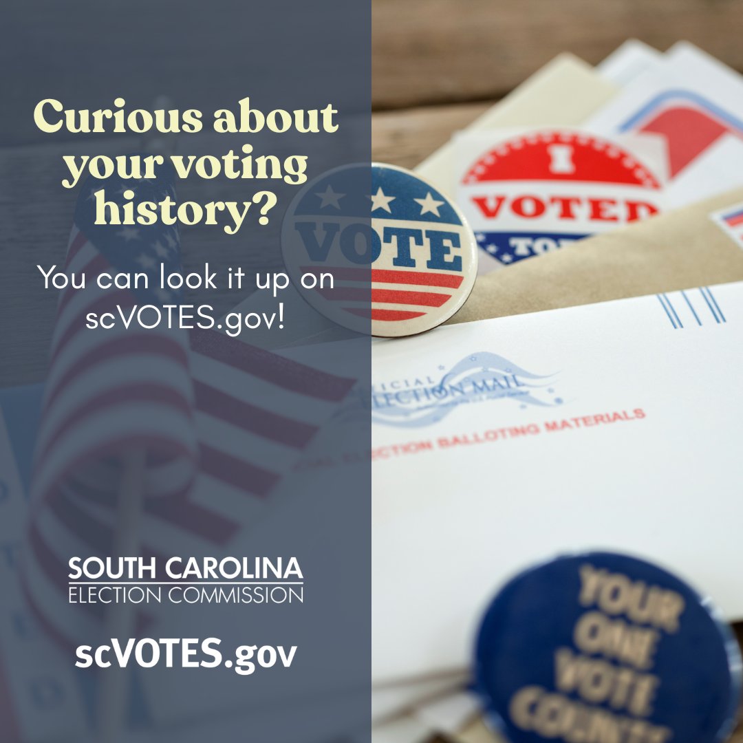 scvotes's tweet image. Curious about your voter history? 🗳️ Visit scVOTES.gov to check your record and stay informed about your voting journey. ✅

#scVOTES