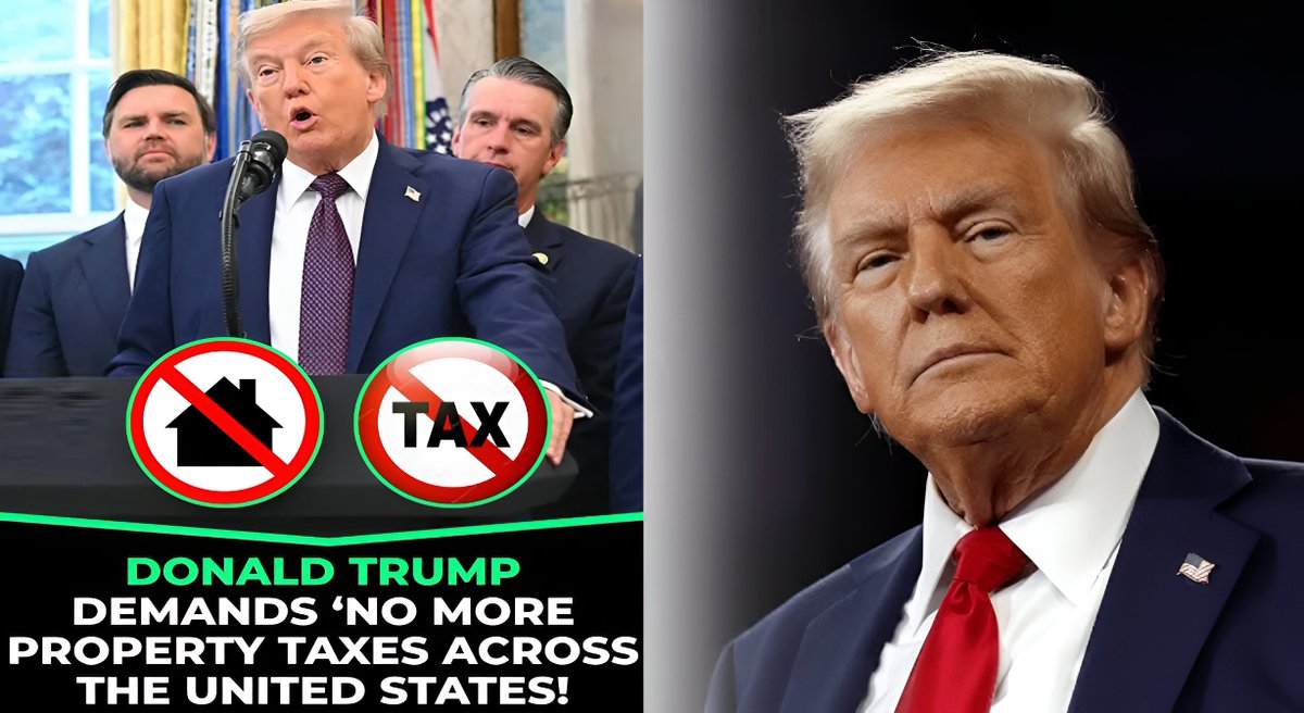 GreereMedeea's tweet image. 🔥 BOOM: DONALD TRUMP DEMANDS ‘NO MORE PROPERTY TAXES ACROSS THE UNITED STATES!’ – 6 States Cutting Property Taxes to ZERO | January 6, 2026

🔥 BOOM!!! Donald Trump Declares War on Property Taxes!
President Trump launches a national revolution to abolish property taxes, sparking