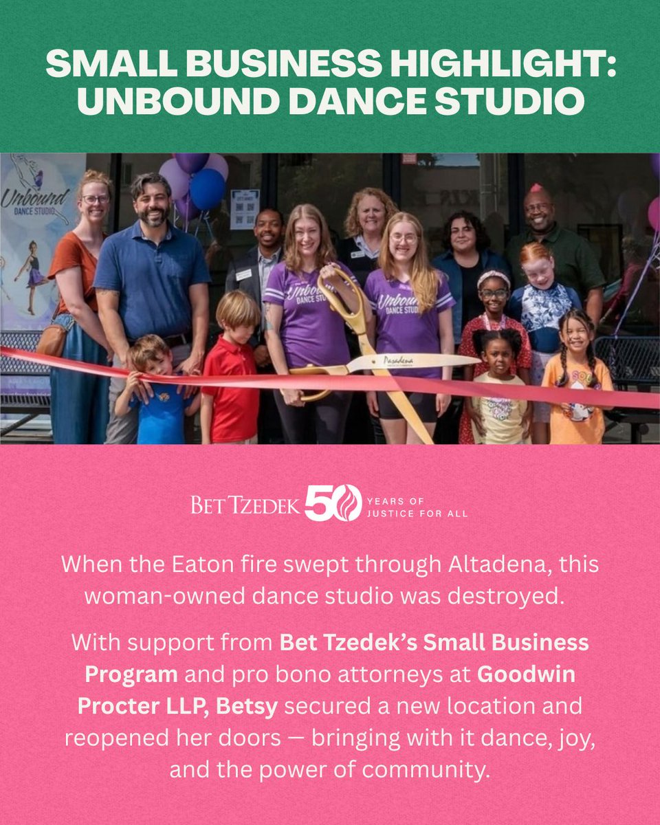 BetTzedek's tweet photo. We’re honored to have supported Betsy, with the help of Goodwin Procter LLP, and we’re thrilled that her studio has reopened — once again serving as a place for the community to gather, bond, and grow. https://t.co/9sOwhl4NoD