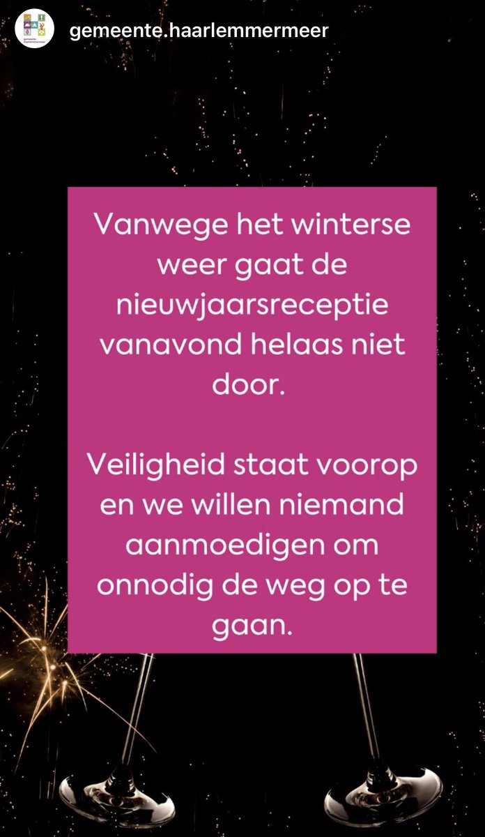 De nieuwjaarsreceptie van de gemeente Haarlemmermeer is geannuleerd !