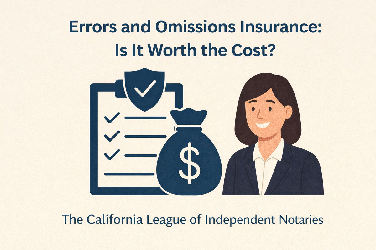 💡 Is E&amp;O insurance really worth it?
We break down what Errors and Omissions insurance covers, what it doesn’t, and why it can be a notary’s best investment in peace of mind.
📘 Read: buff.ly/MwDG7De 
#CaliforniaNotary #NotaryInsurance #CLIN #NotaryProtection #NotaryTips