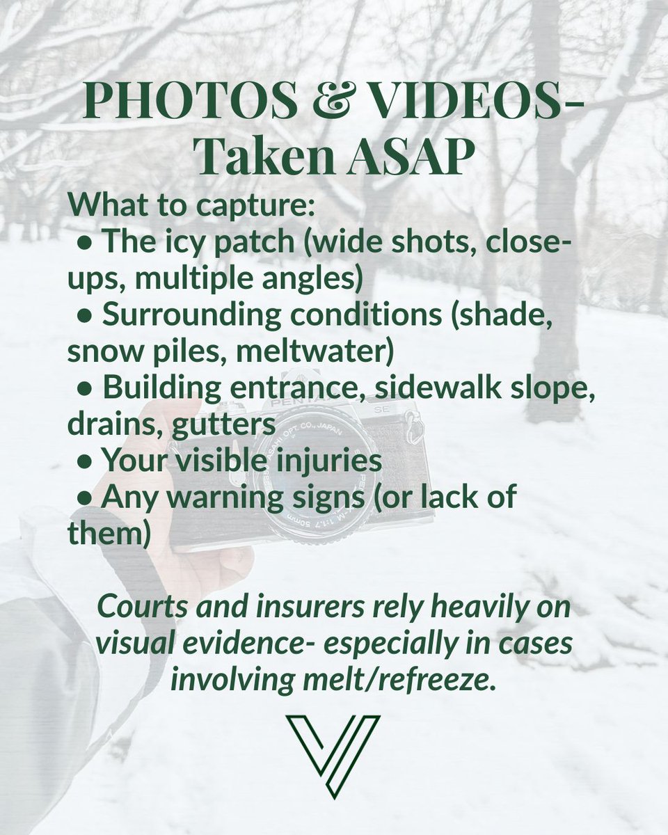 VeridianLegal's tweet photo. Evidence that wins NYC slip-and-fall cases:
📸 Photos &amp; videos
🌡 Weather data
👀 Witnesses
👟 Footwear
�� Medical records
If you slipped on ice, evidence matters.
(212) 706-1007 #NYCSlipAndFall #VeridianLegal https://t.co/wtDunwVdjV