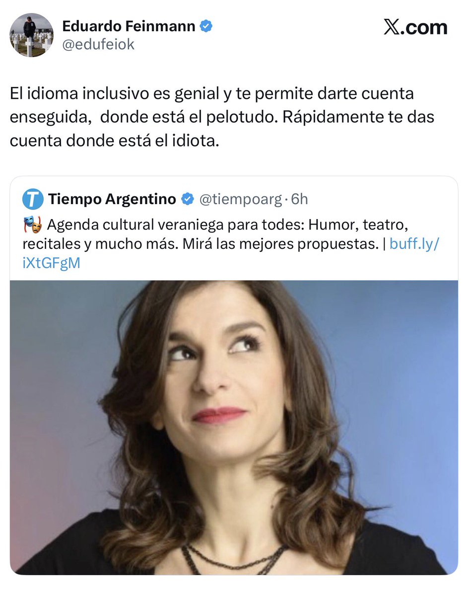 Esta expresión es el ejemplo perfecto de querer corregir lo que no se entiende. Ni si quiera me detengo en que no esté a favor (que no sería un problema de verdad), sino que no lo entiende, que es peor.

No existe el “idioma inclusivo” (no es un nuevo idioma, el idioma es el