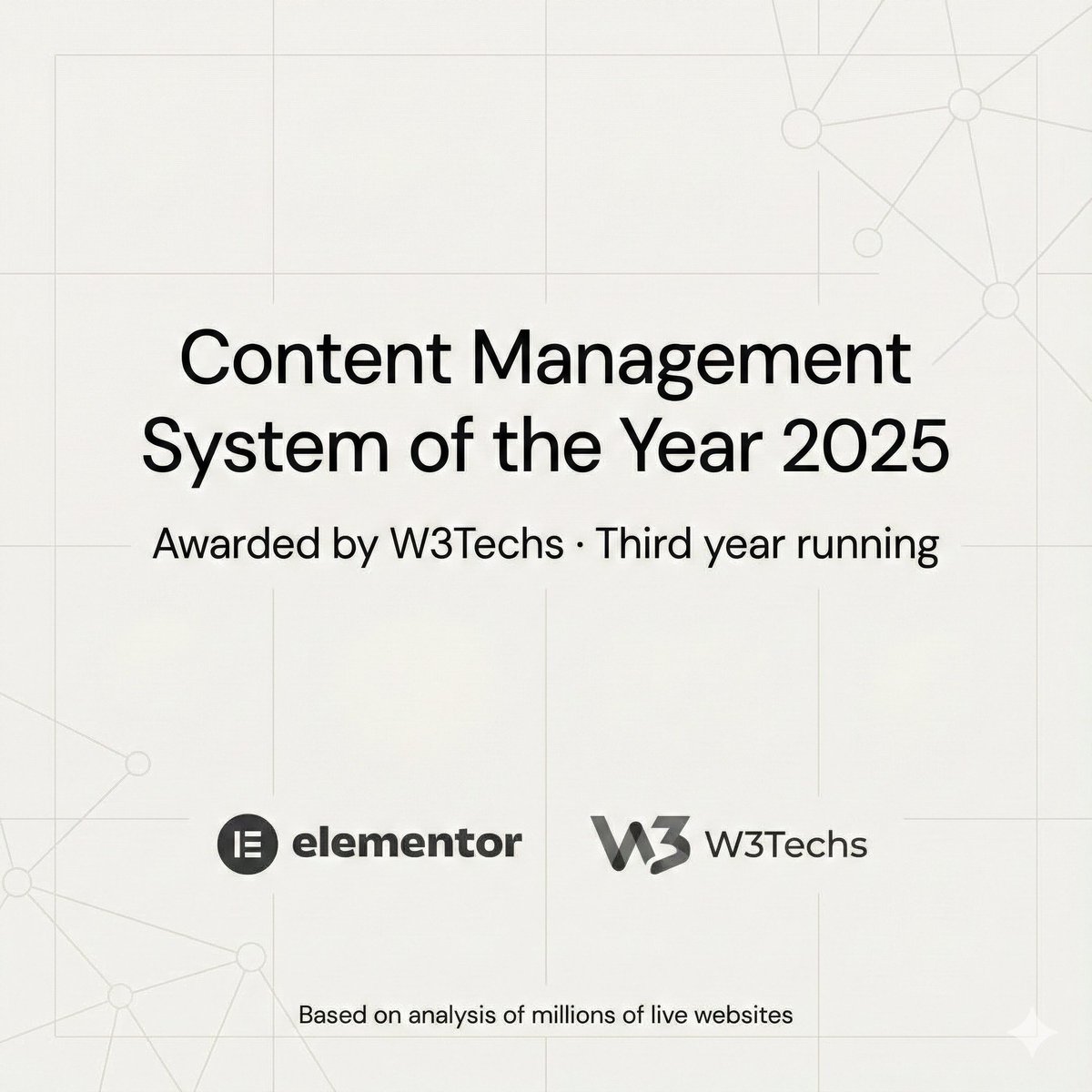 miriamschwab's tweet photo. @W3Techs analyzes millions of live websites to track real-world web technology usage.

Based on that data, they’ve named @elemntor Content Management System of the Year for 2025 - for the third year running!

Thanks to W3Techs for the careful, independent work you do, and for consistently investing in transparent data about the web.

https://t.co/KHpiEio1mq