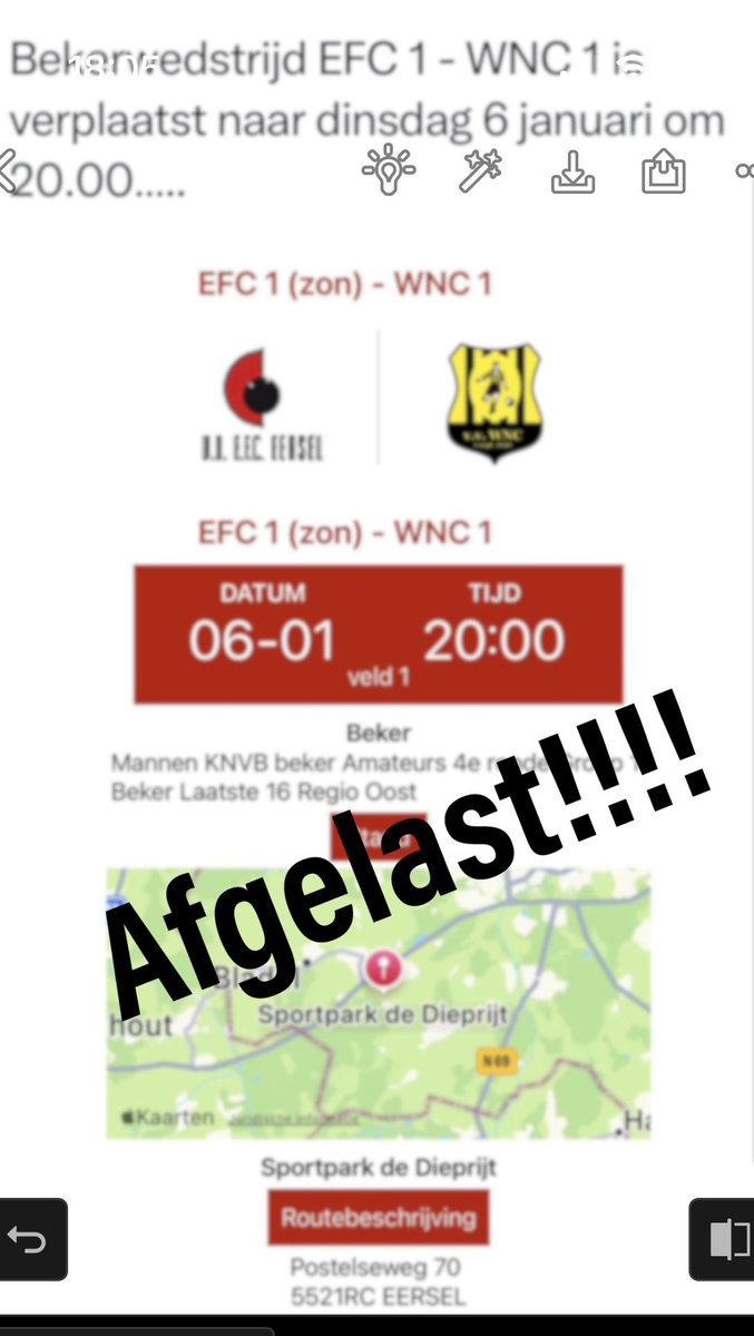 Bekerwedstrijd morgen afgelast ☃️☃️☃️