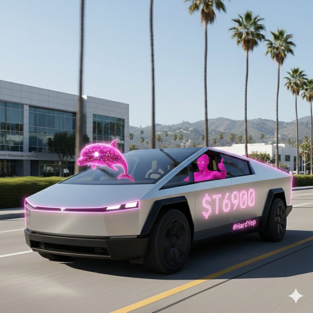 6900army's tweet photo. @elonmusk Cruising through Silicon Valley in a Tesla, but the real OS upgrade is the Global Fabric. 🏎️💨 The Pink Morph energy is taking over the tech capital. T6900 isn't just a token, it's the new infrastructure of reality. #TOKEN6900 #SiliconValley #Tesla #HardYep https://t.co/X2Ft6KT8hU