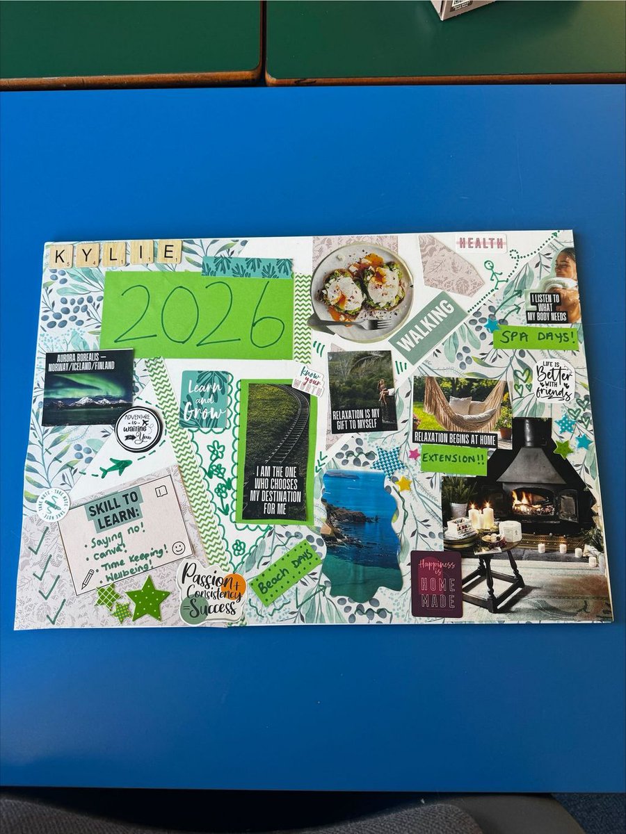 TWSaLTTeam's tweet photo. Vision boards instead of to do lists 💭
As part of our wellbeing day the team created 2026 vision boards! They will be revisited next year to see what we made happen. Reflection, creativity &amp; wellbeing at the heart of our work 💛 #TeamSaLT #WellbeingDay #VisionBoard2026 https://t.co/yALzBHbyal