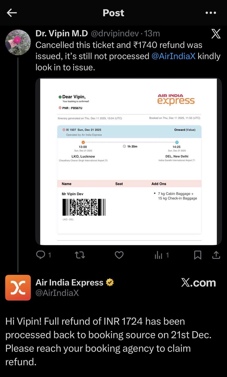 drvipindev's tweet photo. Kindly look in to processing of refund @tata_neu https://t.co/lcFcRTpI95