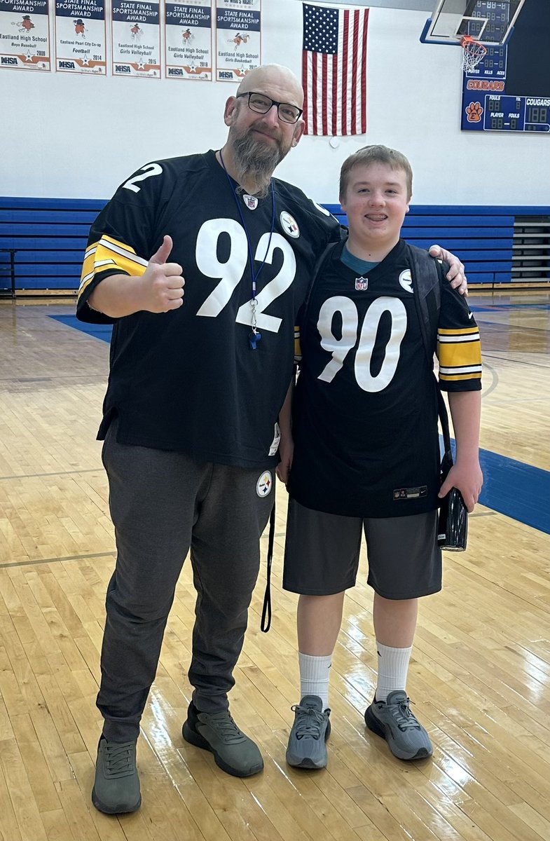 EastlandStrong's tweet photo. Ian and Taggert are waving the Terrible Towel with me today!
#blackandgold
#playrenegade
#afcnorthchamps
#playoffs https://t.co/e0ZFk3gUH2