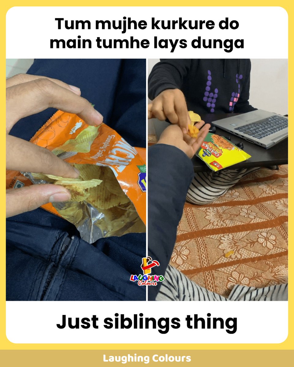 LaughingColours's tweet image. Sibling snack deal gone 😂

#SiblingLove #FunnyMoments #Relatable #SnackTime #IndianHumour #fblifestyle