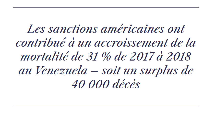 Des dizaines de Vénézuéliens (et de Cubains) ont été victimes de l'agression américaine à Caracas.
Mais avant cela, les sanctions économiques américaines ont causé des dizaines de milliers de décès (annuels) depuis 2017.
cepr.net/images/stories…
