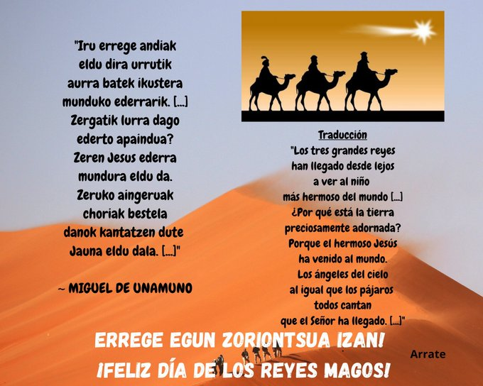 ERREGE EGUN ZORIONTSUA IZAN!  //¡FELIZ DÍA DE LOS REYES MAGOS!    

#Unamuno #ReyesMagos #Magia #Niños #MigueldeUnamuno #NochedeReyes