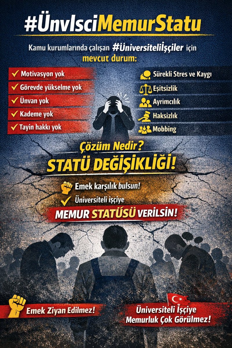 Kamuda nitelikli,kalifiye ve eğitimli iş gücünün israf edilmesi hem kamu kurumlarının hemde hizmet alan vatandaşların zararınadır. Bizler yıllardır edindiğimiz tecrübe ve birikimlere rağmen,sonradan vasıfsız işlere verildik.
Talebimiz Memur Statüsüdür.

#nekadar Venezuela