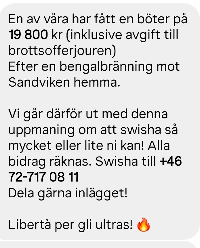 Insamling!
Vill man inte skylta med sitt namn så går det bra att swisha mig så swisha jag vidare.