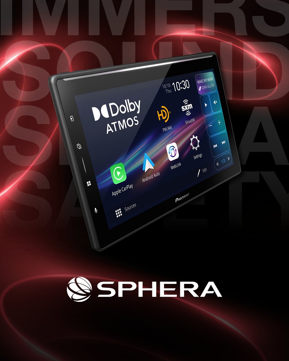 PioneerUSA's tweet photo. Introducing the world’s first aftermarket in-dash receiver featuring @Dolby Atmos. 

#SPHERA brings immersive spatial audio to the car you already drive. The best part? No extra speakers required. #Pioneer #CES2026 #DolbyAtmos 

Learn more: https://t.co/4XxpcYVYOn https://t.co/7du8nykfOX