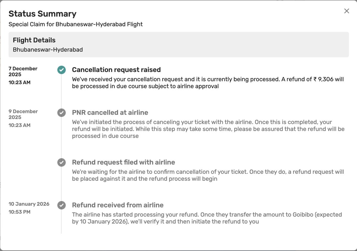 spruha_04's tweet photo. @GoibiboSupport @MoCA_GoI Adding screenshots here for more clarity. It has been stuck with 'Cancellation request raised' status since forever.  Earlier it was showing the refund will be processed on 5th Jan, now it shows 10th Jan.

@GoibiboSupport @Goibibo_Support https://t.co/ENjiKu8wLG