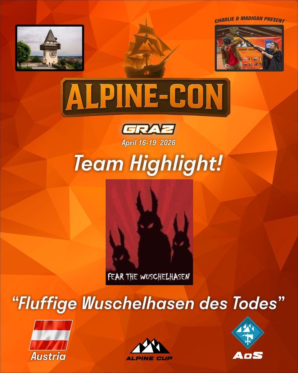 TheAlpineCup's tweet image. 🐰  Fluffige Wuschelhasen des Todes 🐰 

Achtung Alpen – die flauschigsten Killer sind unterwegs!   ☠️ 

The fluffiest killers are hopping their way to the Alps! Austrian local heroes, the Fluffige Wuschelhasen des Todes, are bouncing with excitement toward ALPINE-CON!
