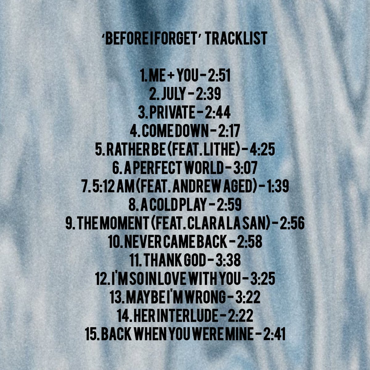 THE KID LAROI
BEFORE I FORGET (ALBUM) 
FRIDAY