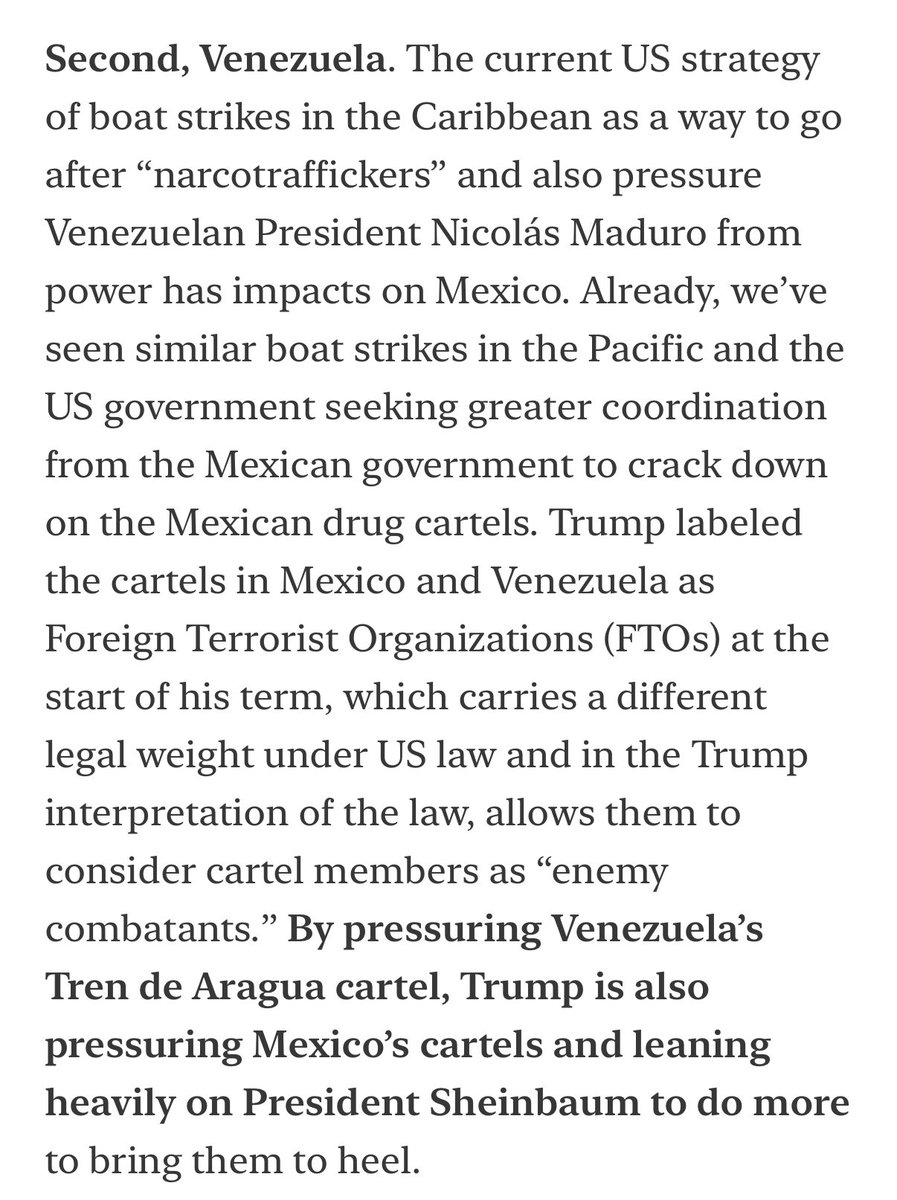 MattinglyAC's tweet photo. My thoughts on how the developing situation in #Venezuela will impact US-#Mexico bilateral relations, written in December 2025 for the #BilateralBrief. So far, seems to be accurate ⬇️ https://t.co/AG8i1yQTMc https://t.co/GK2jZKTbWn