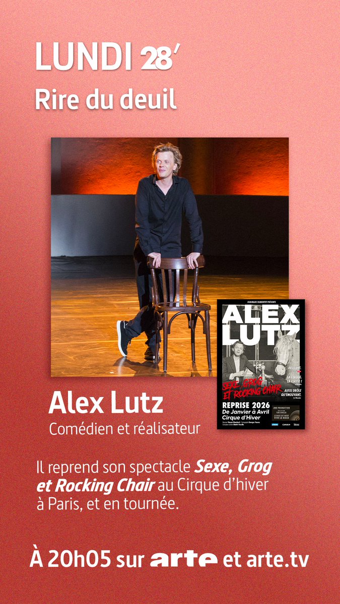 RDV à 20h05 <a href="/ARTEfr/">ARTE</a> :

🎭Alex Lutz : un deuil transformé en dialogue drôle et émouvant

🇺🇸 Venezuela : Trump et la doctrine "Donroe", nouvel impérialisme américain ?

🥃 Dry January par <a href="/XavierMauduit/">Xavier Mauduit</a>

🦎 “Chifoumi” version reptile par Marie Bonnisseau

🔗 tinyurl.com/28min050126