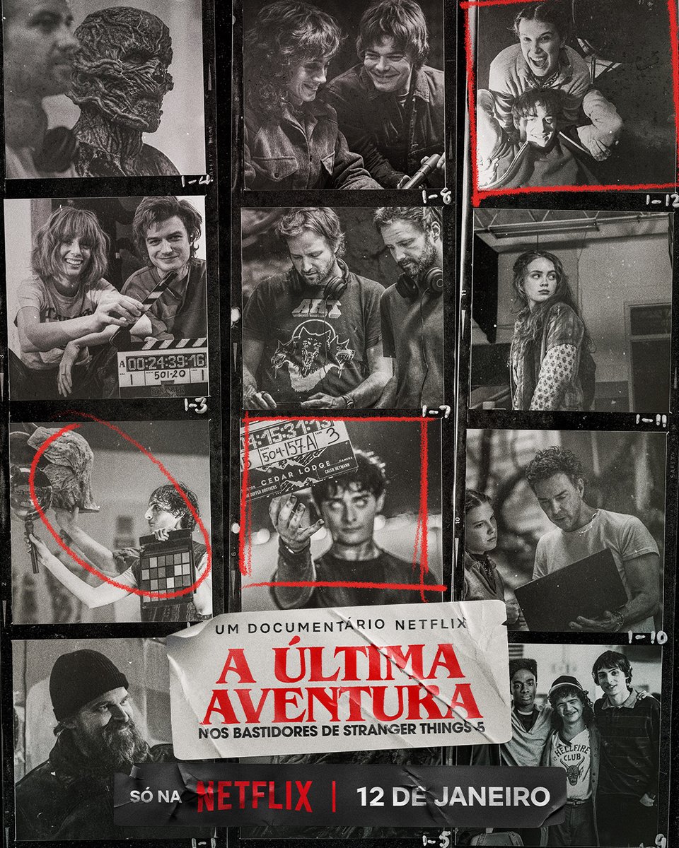 NetflixBrasil's tweet image. Foram 8 episódios, 10 horas e 20 minutos de duração e 224 dias de gravação. Muita coisa aconteceu para chegarmos aqui. A Última Aventura: Nos Bastidores de Stranger Things 5 estreia no dia 12 de janeiro.