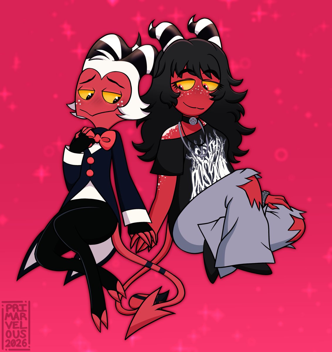 primarvelous's tweet photo. first drawing of 2026 and it's ocxcanon with moxxie and amity (moxxami?)

#helluvabossmoxxie #helluvabossoc https://t.co/K2p9SpklDn
