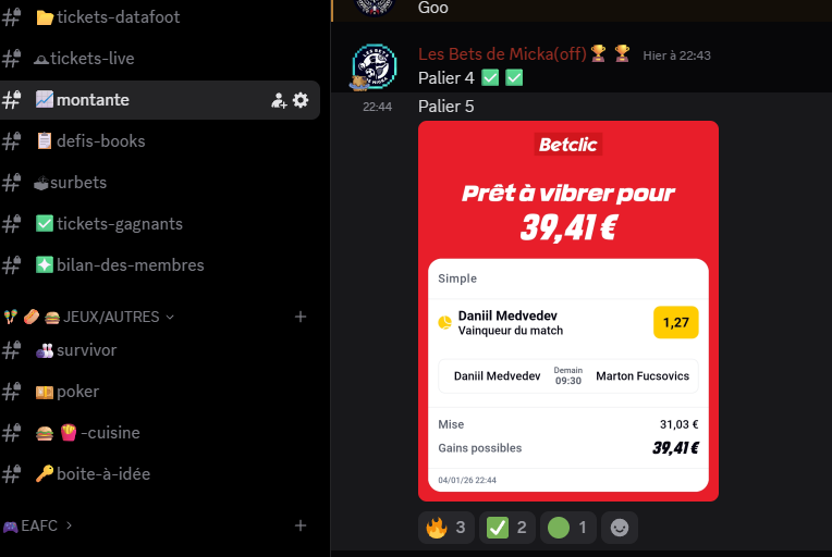 🔥🔥🔥 le palier 6 de la montante est dispo sur le discord n'hesitez pas a venir la suivre :) discord.gg/BYkRMp5z

#TeamParieur