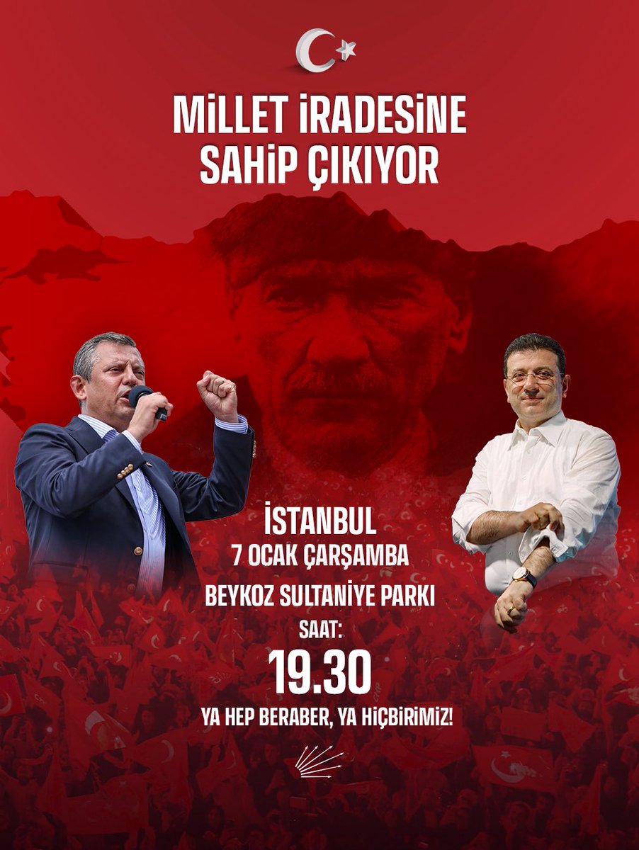 Çarşamba günü Beykoz’dan yükselen ses,
Türkiye’nin geleceğini aydınlatacak!

Hukukun üstünlüğü için,
adalet için,
özgürlük için
Beykoz’da buluşuyoruz!

Karanlığa teslim olmayacak,
umutsuzluğa boyun eğmeyeceğiz.
Hukuksuzluklara karşı omuz omuza,
korkuya karşı cesaretle yürüyoruz.