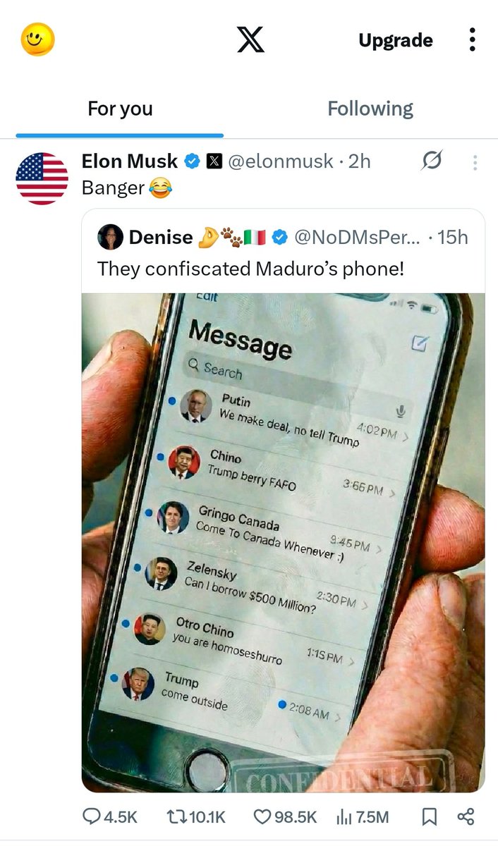 _genius_85's tweet photo. When global politics turns into memes, seriousness becomes the first casualty. Power deserves responsibility, not punchlines.
#GlobalPolitics
#SocialMediaPower
#ElonMusk
#PoliticalSatire
#DigitalInfluence
#MemePolitics
#PowerAndResponsibility
#TruthMatters
#OnlineNarratives https://t.co/APY0TqTPRT