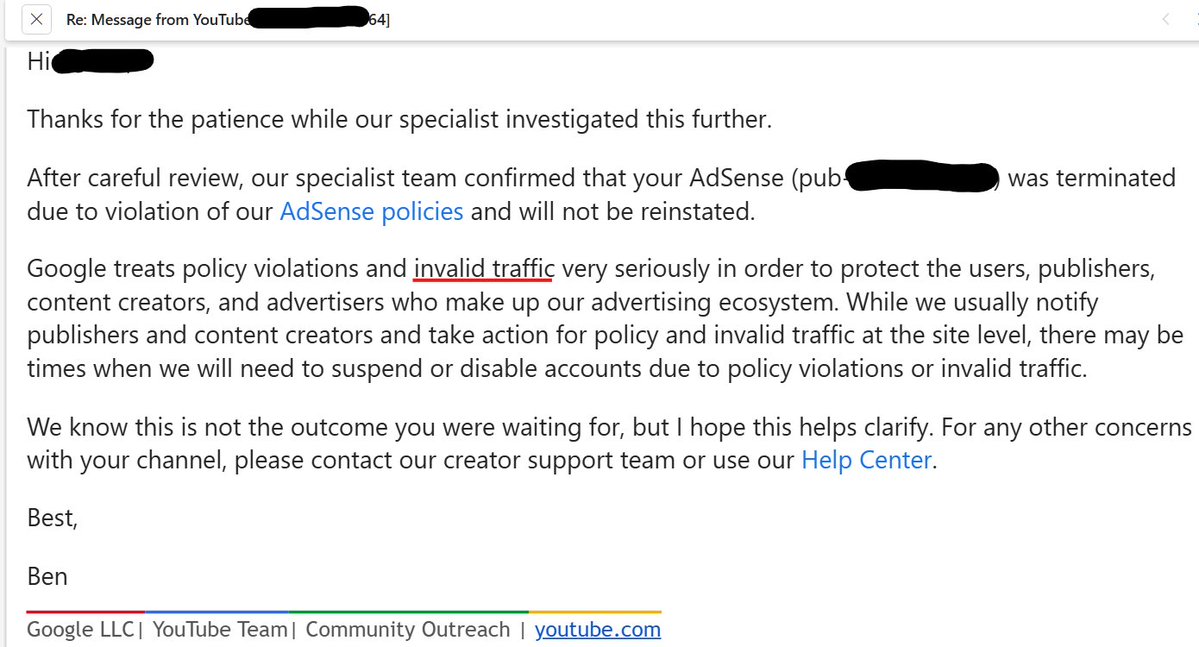 KitsuneroVT's tweet image. . @TeamYouTube @YouTube @YouTubeCreators 
I waited an entire month, just for Youtube to not tell me what I did, but remove all monetization on my channel, all from a bot decision..

December 12th, I got an email telling me my Adsense account was cancelled.

The reason? "the…