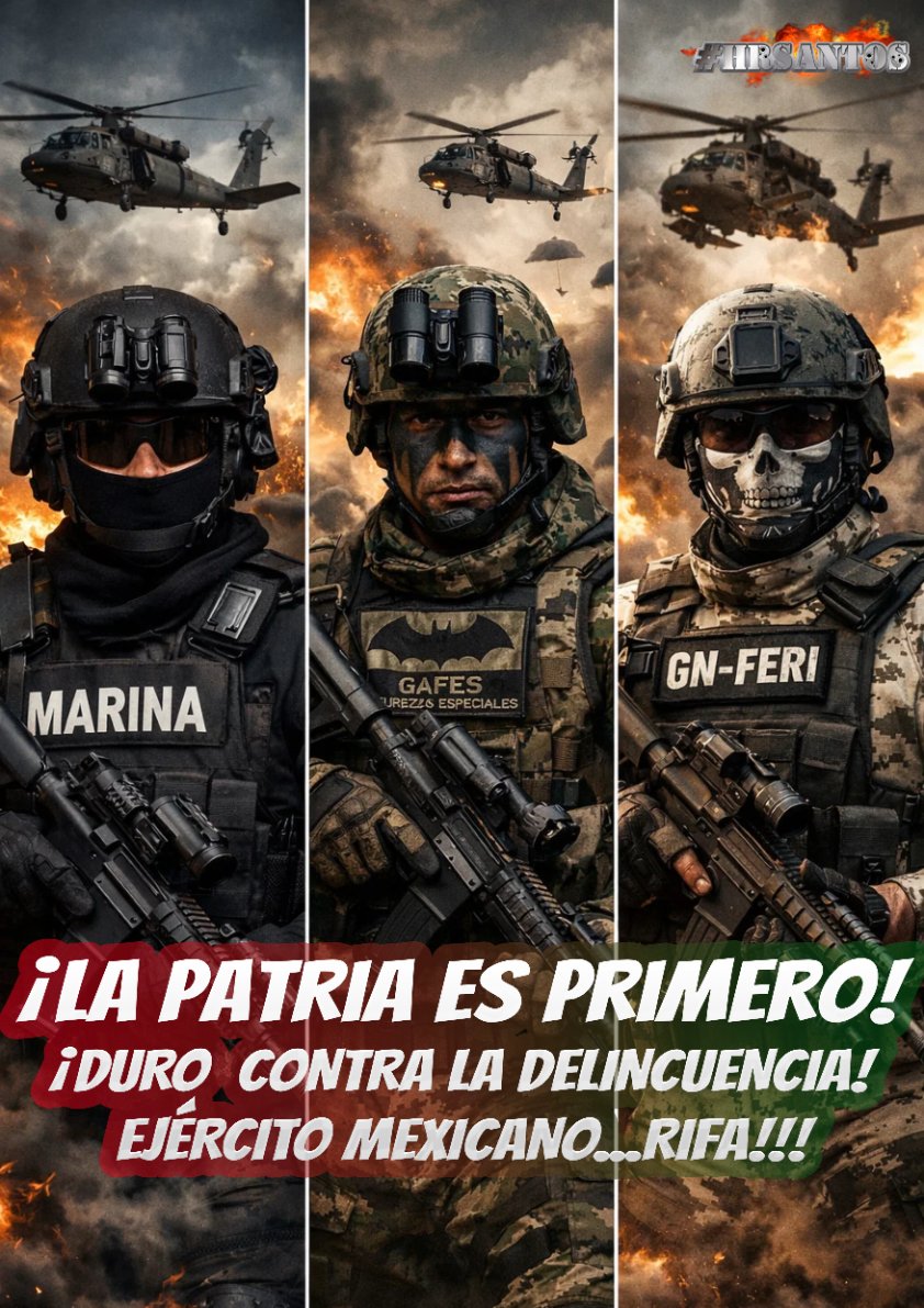 HRS4NTOS's tweet image. "GAFES UNOPES Y MIRMIDONES"

Listos y prestos los guerreros de México, Fuerzas Elite que No jamas! y nunca le daran #Tregua a los #D3lincuent3s. 
@Defensamx1 @GN_MEXICO_ @SEMAR_mx