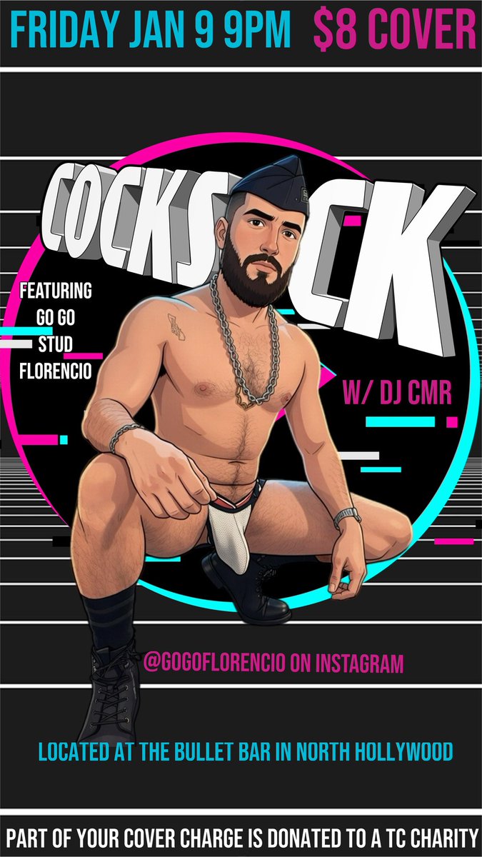 CocksockLA's tweet image. Friday Jan 9th • 9PM
10522 Burbank Blvd Noho, ca 91601
Slide into sweat, swagger &amp;amp; shameless fun!
DJ CMR drops filthy beats. Hot go-go boys serve eye candy &amp;amp; trouble.
Loud music
Free socks
TC Benefit
$8 cover. Arrive early. Come hungry? Leave happy.