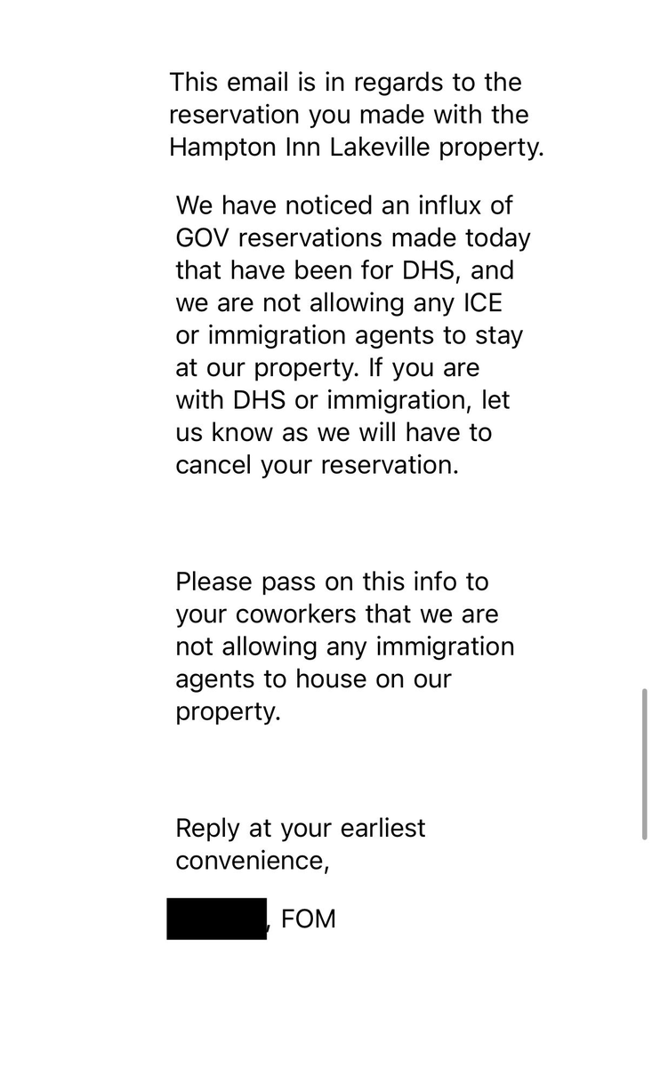 EricLDaugh's tweet image. 🚨 JUST IN: Conservatives are demanding a boycott on Hilton after they launched a COORDINATED ANTI-ICE campaign in Minneapolis, outright refusing service to any DHS law enforcement

"We found immigration work connected with your name and are CANCELLING your reservation." 😠

DHS:…