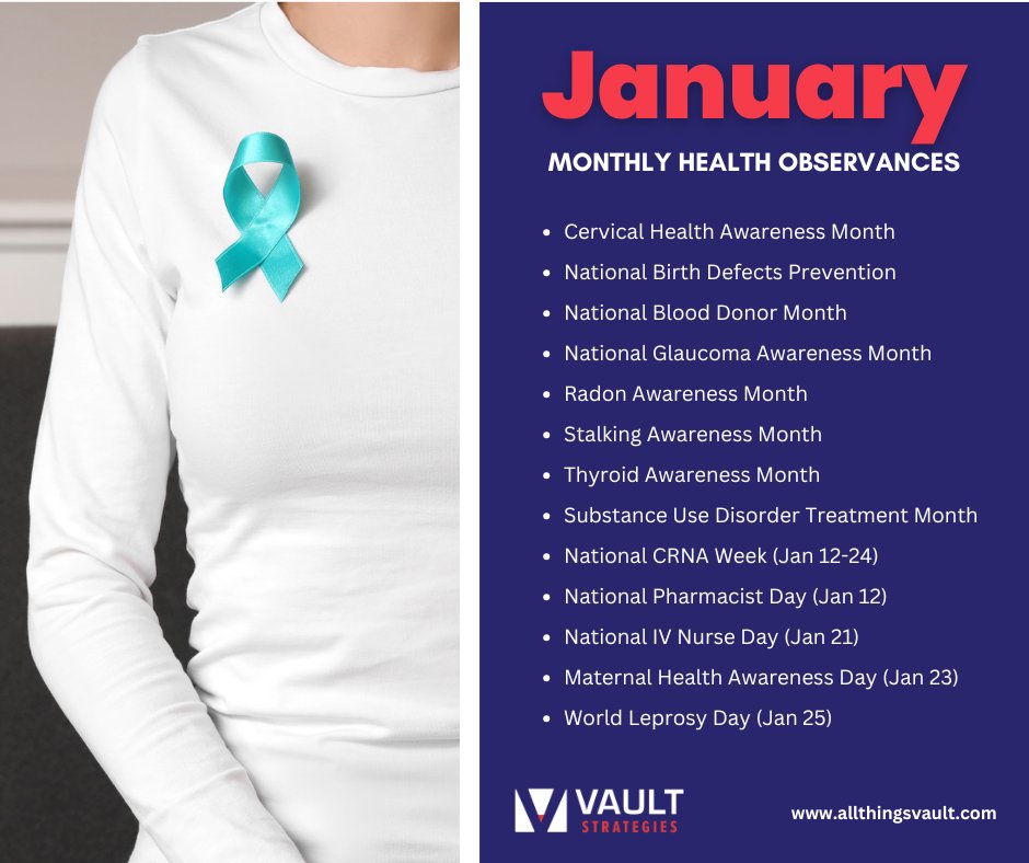 <a href="/allthingsvault/">VAULT Strategies</a> is kicking off the year by sharing timely health observances designed to educate, inspire, and empower our community to make informed choices all year long.

#wellness #healthcare #awareness #innovation #allthingsvault #vaultcares