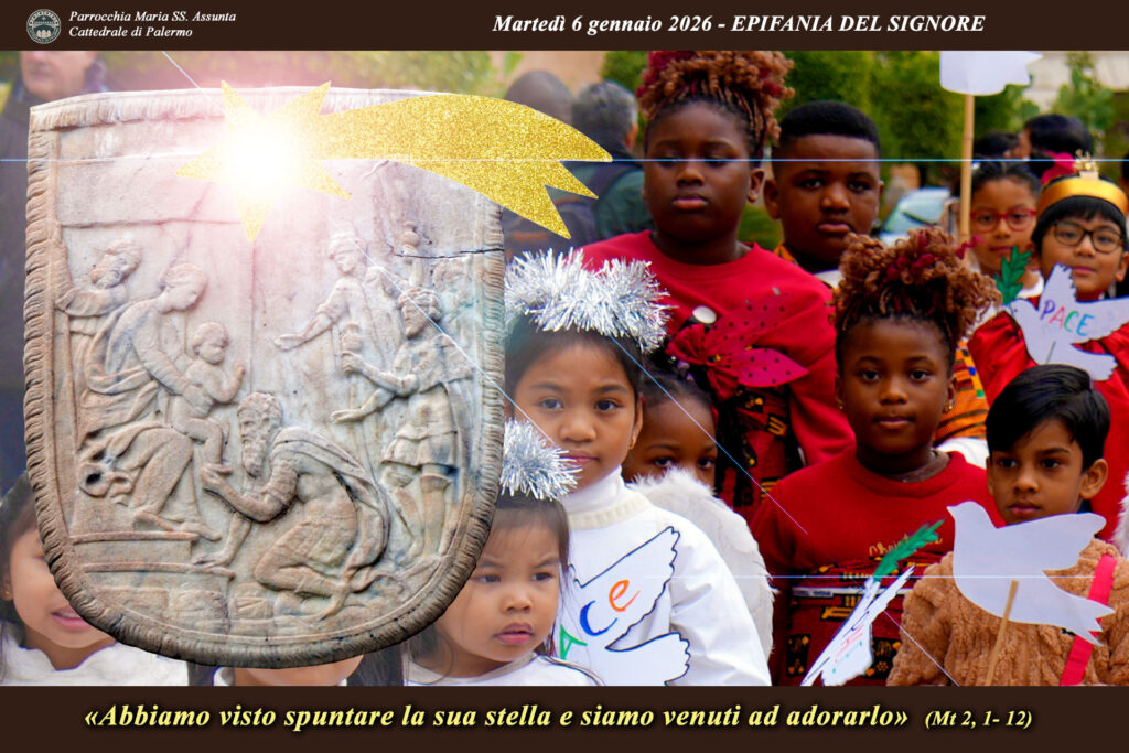 CattedralePa's tweet image. 6 gennaio 2026 - EPIFANIA DEL SIGNORE  
+ Matteo (2,1-12)
I Magi seguono la stella fino a Betlemme, adorano Gesù e offrono oro, incenso e mirra. Erode trama, ma Dio guida i cercatori di luce su un’altra via. #Epifania #Vangelo #Magi #Gesù cattedrale.palermo.it/#Liturgia