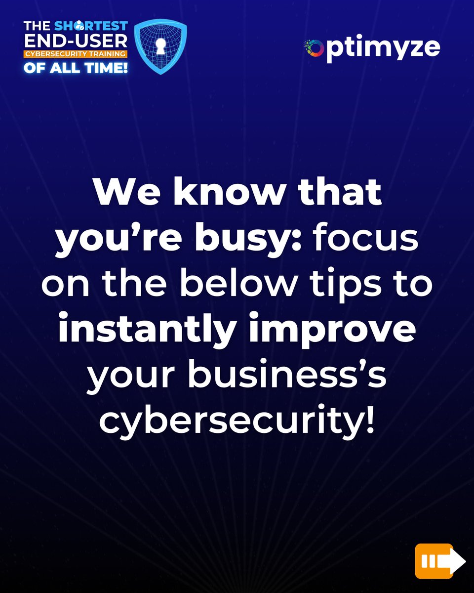 optimyze_u's tweet photo. Cybersecurity awareness doesn't have to be a chore. We've distilled the most critical lessons into The Shortest End-User Training of All Time.

10 simple slides. 10 powerful habits. Instantly boost your human firewall.

Swipe through to see how simple security can be. ➡️

Could y https://t.co/PnuoOTGoai