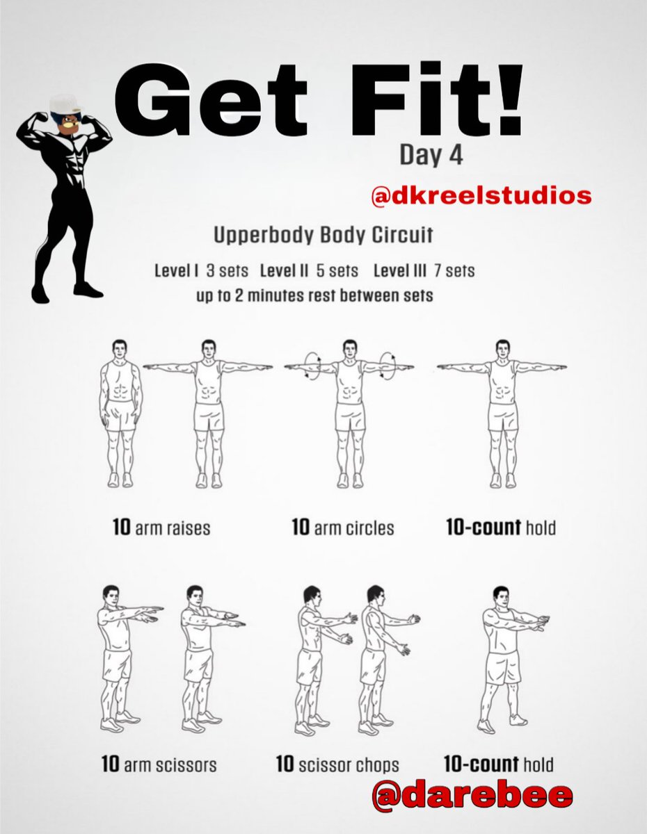 Day 4 — Control the Burn 💪

Today is all about time under tension and clean movement.

No momentum. No shortcuts. No flapping like you’re swatting invisible flies.

Control builds strength. Speed can wait.

Day 4 Upper-Body Circuit
10 Arm Raises — slow on the way up, slower on