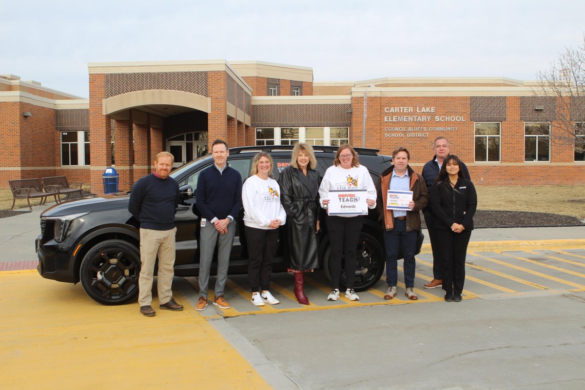 CBCommSchools's tweet photo. Carter Lake Elementary's very own Melissa DeBolt is your January Edwards Auto Group "Driven to Teach" honoree! They surprised her with the use of this Kia Sorento for the month of January, while her own car is detailed! #TeacherAppreciation #DrivenToTeach https://t.co/PuCHOhOtR5
