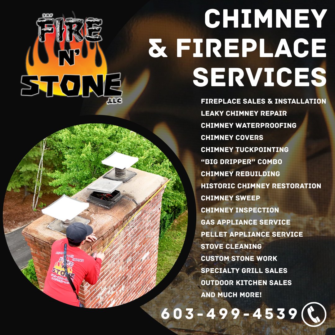 FireNStone's tweet image. Water creeping into your chimney? 💧🧱 Don’t wait until it’s too late! We can:
• Find leaks
• Repair masonry cracks
• Install crowns or caps
Protect your home and your fireplace — call now!
(603)-499-4539
firenstone.com