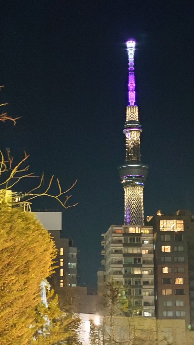 紫色💜   #スカイツリー 
 #近くには月もみえた    #新春の夜空