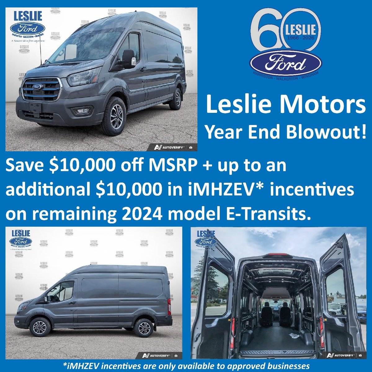 Looking to electrify your fleet? Our year end blowout is still on!  Save up to a potential $20,000 on select 2024 E-Transits. Visit us today for details.
#LeslieMotors #Sale #ETransit #FordCanada
