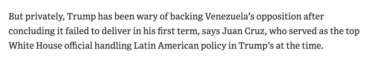 OrlvndoA's tweet image. Según un exfuncionario de la Casa Blanca de Trump, una de las razones por las que el presidente tiene cierta reserva con la oposición venezolana es el fracaso de Juan Guaidó durante su primera administración.