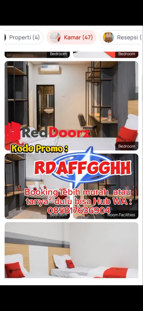 Mau liburan atau staycation makin hemat?
Pakai kode promo RedDoorz ⬇️

RDAFFGGHH 

📌 Mau lebih murah dari kode promo?
✨ WA : 085817636904

💬 Bisa WhatsApp &amp; bayar di tempat
👐 Free bantu cariin yang rekomended biar nggak salah pilih!

#reddoorz #penginapan #hotel