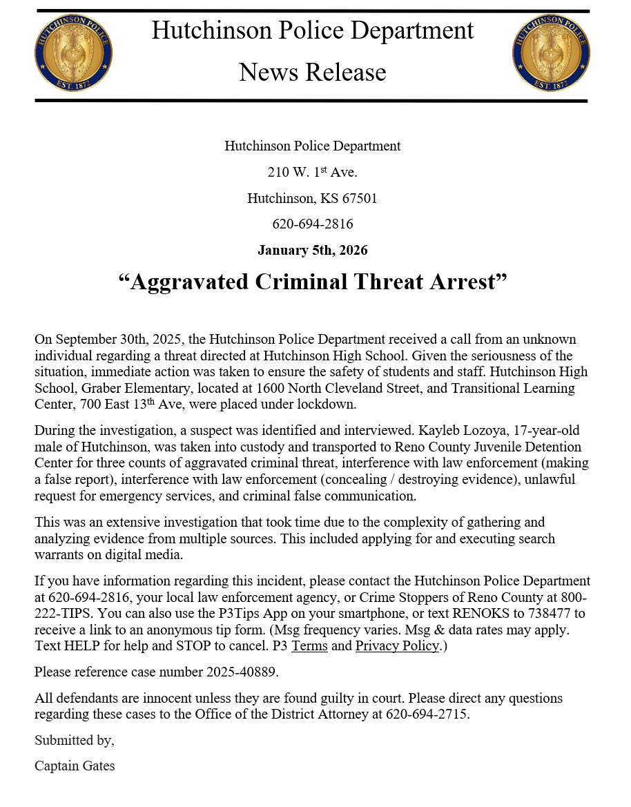 Hutchinson Police tweet media