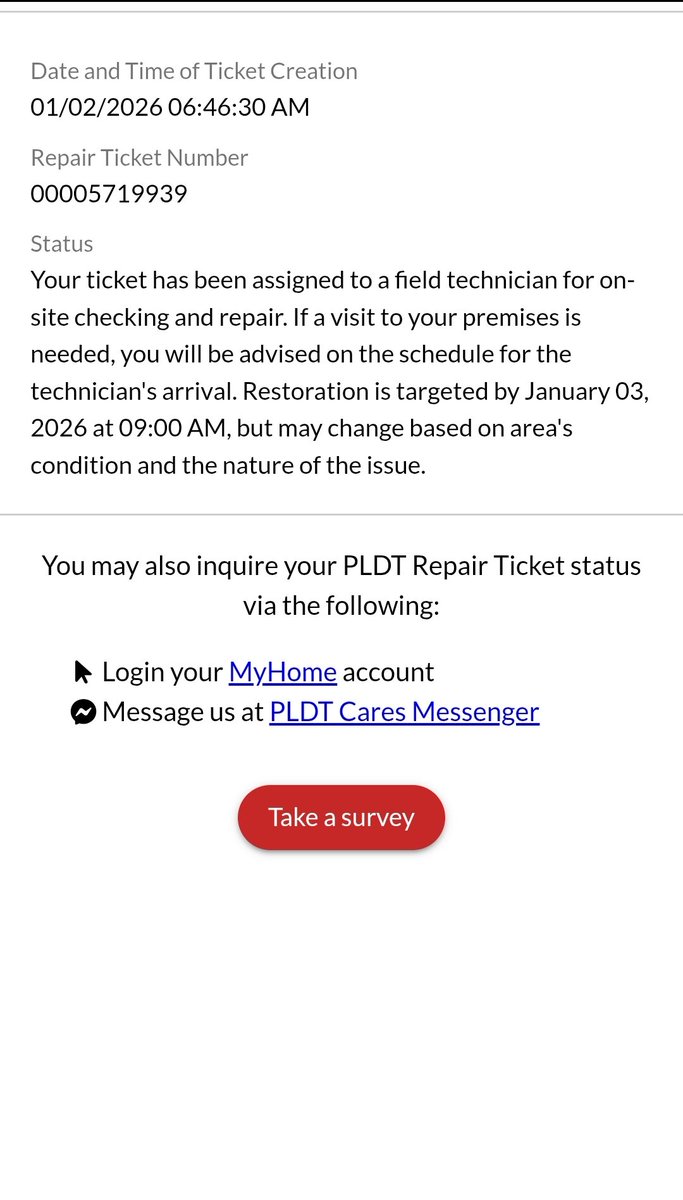 Qlvinter's tweet photo. @PLDT_Cares tapos no actions part nyo, dumaan ang pasko at bagong taon. walang technician na pumunta. 

Around January 2, 2026 nag generate nanaman kayo ng panibagong repair ticket. 
Araw-Araw nag fofollow up ako sa messenger nyong PLDTCares, nagbabakasakaling may action na. https://t.co/dtPHHssYGu